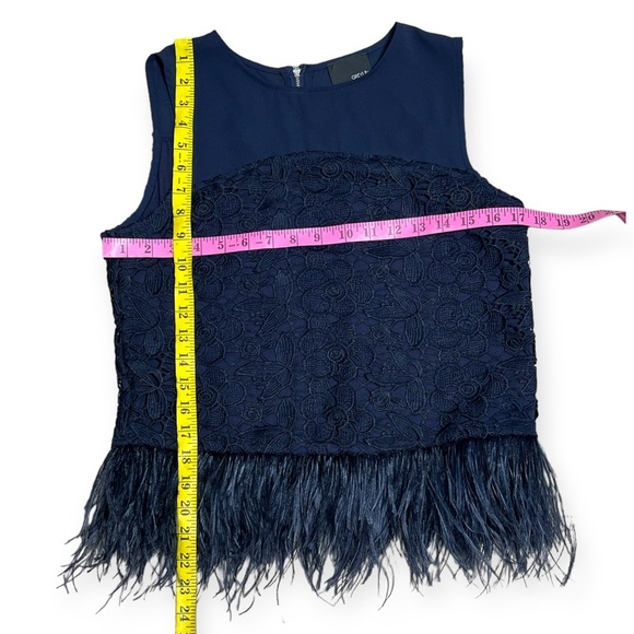 Anthropologie navy blue Feathered Fringe lace sleeveless Top by Greylin size S - Picture 8 of 11